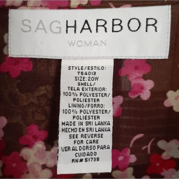 sag harbor 20w 2x shirt top blouse xxl  short sleeve summer floral sheer - Picture 2 of 3